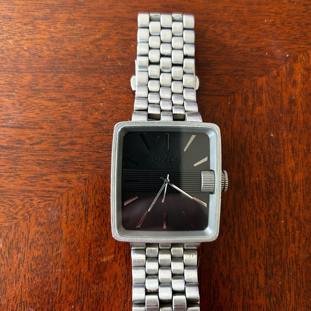 Nixon Black and Silver Smartwatch with Square Face